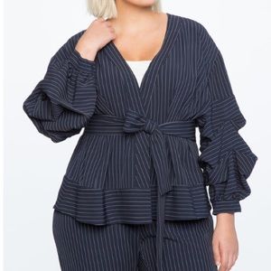 Puff sleeve tie waste blazer